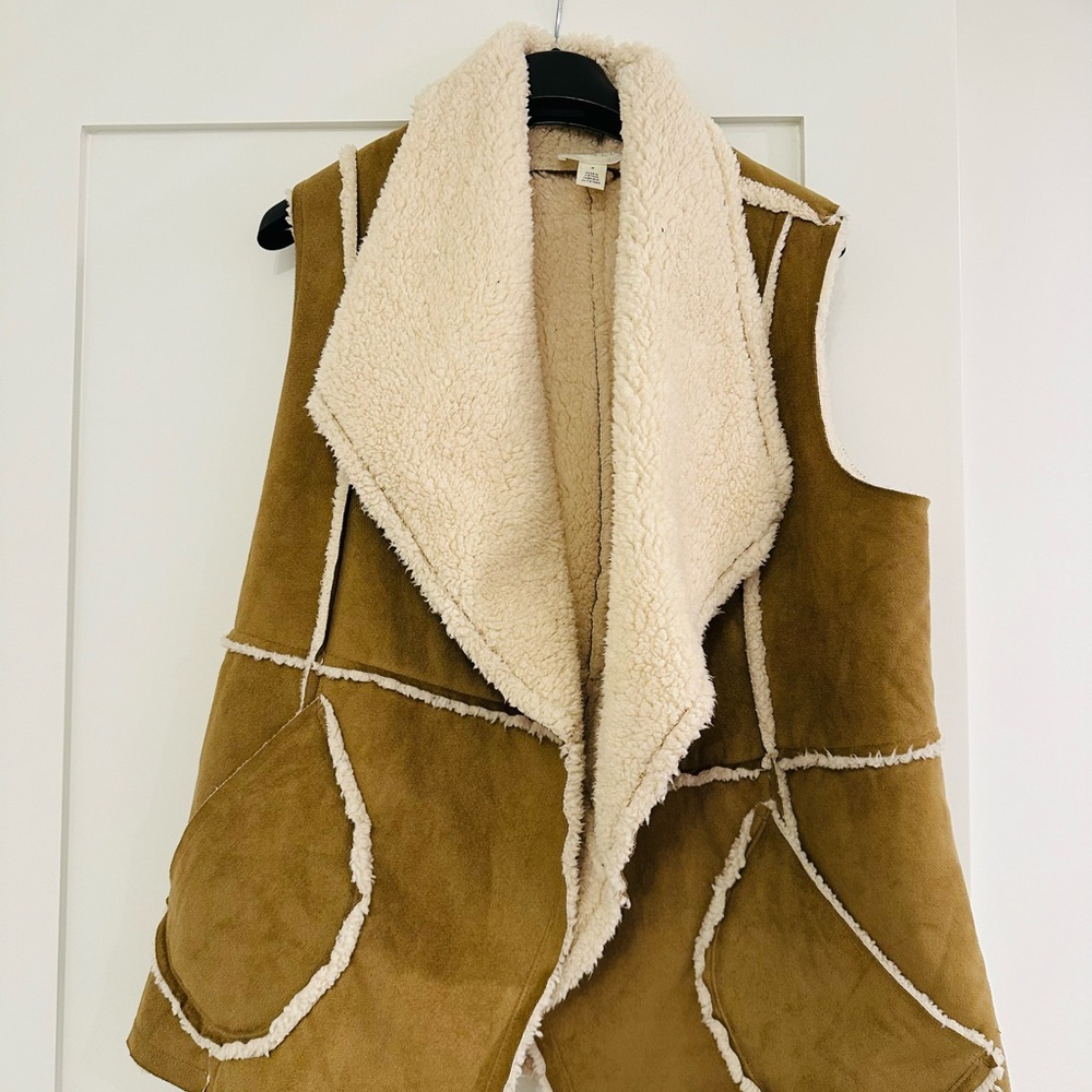 Super Cute and Fuzzy Open Front Vest - faux suede and shearling